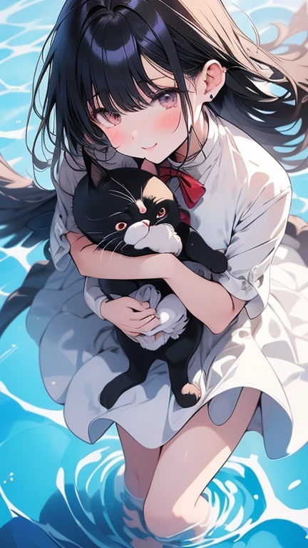 (((I'm hugging2People Girls))),Kissing、((Black Hair、Shortcuts)、Sweat、飛び散るSweat、Wet、Angle from below、uniform、Angle from directly below、(Panty shot、はだけるuniform)、Wet、water、2People GirlsがKissing、Two high school girls、((Highest quality)), ((masterpiece)), (detailed)、Lower Angle