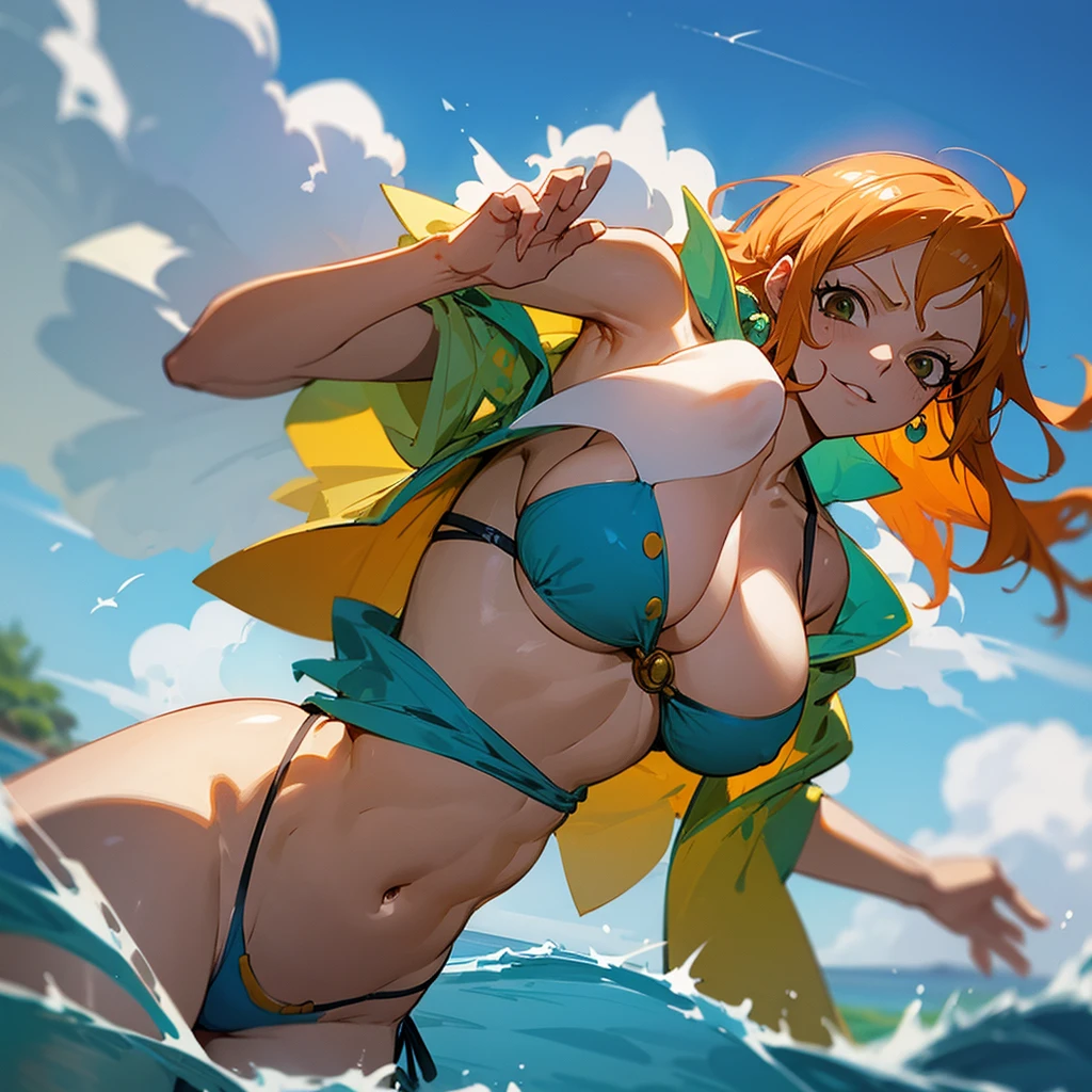 Nami from One Piece in a bikini, busty and hairy