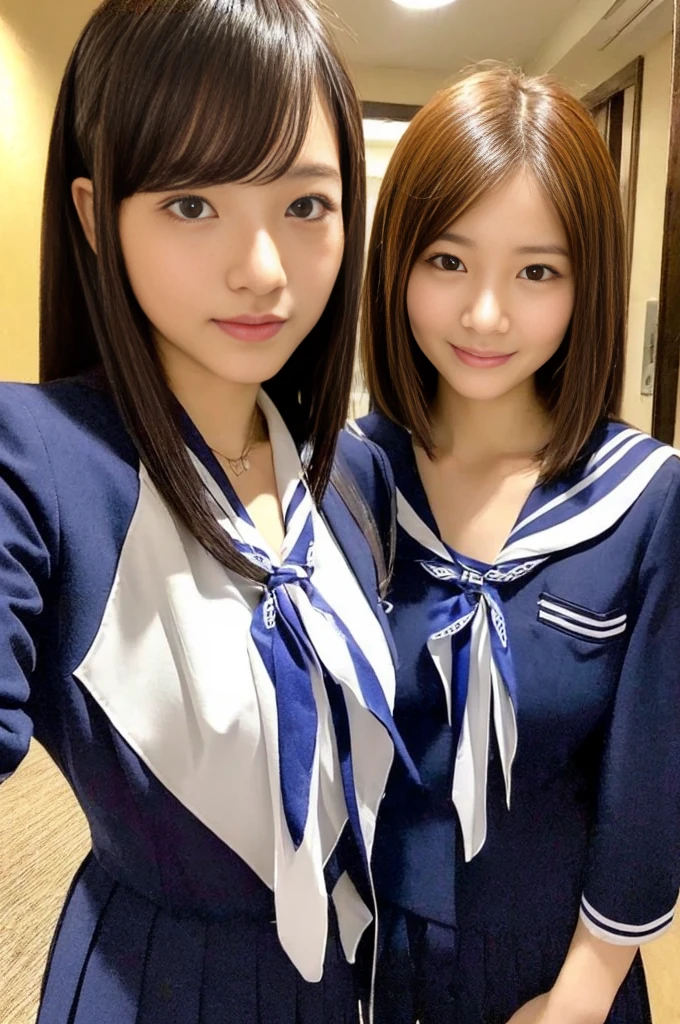 ((super high quality、High resolution、masterpiece、 Anatomically correct、Super detailed photos、Ultra-realistic photos、 Highest quality))、(1girl)、looking at viewer、Hotel room at night、(cowboy shot)、(Japanese School Uniform:1.2)、((from front))、((huge breast))、White shirt、Ribbon tie、Checkered pleated skirt、Small waist、Large Breasts、Detailed face、Perfect figure、Black Hair、Medium Hair