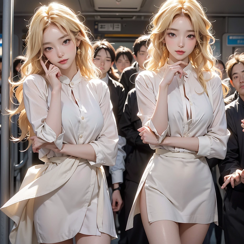 Quarter view, 8k photo images, masterpiece, 最high quality, Super Resolution, Beautiful woman with golden curly hair, ((Blonde beauty)), With bangs, Incredibly cute face, And slim, Small breasts, high quality, Tmasterpiece, exquisite features, She looks sad, Delicate eyes, delicate golden hair, 8K quality, Pale light and shadow, Dindal effect, Pink Hair, With bangs, A Young Country, Erotic scenes, rock, (element), Very bright white background, (Group molesters:1.3), 1 Korean woman, (Image from below front), She was finger raped by several men、(((A crowded train in Korea))), (((She was placed among the men、Raped by fingers:1.3))), (The men are standing around her), (Wearing a sexy blouse and a mini skirt), (Super beautiful face), (Her sexy dress was torn., Her underwear is torn、Exposed skin., Pink nipples, Thin pubic hair),She&#39;s behind the corner of the train, ( She was grabbed by the man on her breasts and buttocks., The men put their hands around her buttocks..:1.3), (Her clothes are torn、Torn:1,3), (Browsing Caution), (((Her pantyhose is torn, exposing her lower body.))), (Her miniskirt is being lifted up from below by the men.), (((The man&#39;s hand touches her crotch、He&#39;s raping her with his fingers.))), (((A man puts his hand inside her skirt))), (((A man pulls her skirt))),(((She looks embarrassed))), (((She looks confused)))), (((There are no other women besides her)))