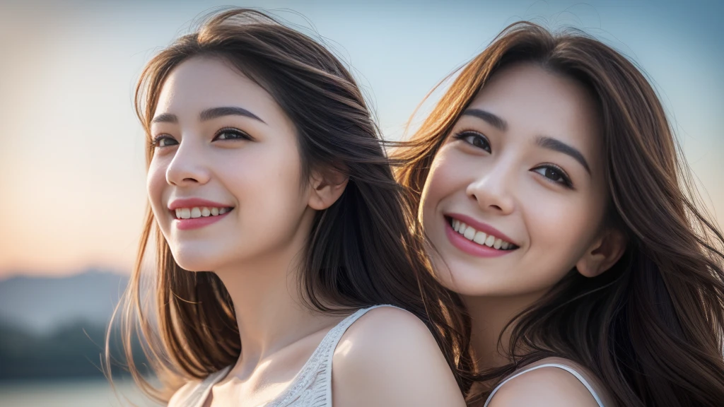 (8k, best quality, masterpiece:1.2), (realistic, photo-realistic:1.37), ultra-detailed, 1 girl,cute, solo,beautiful detailed sky,dating,(nose blush),(smile:1.15),(closed mouth) small breasts,beautiful detailed eyes, (long hair:1.2),floating hair NovaFrogStyle, upper body, tank top