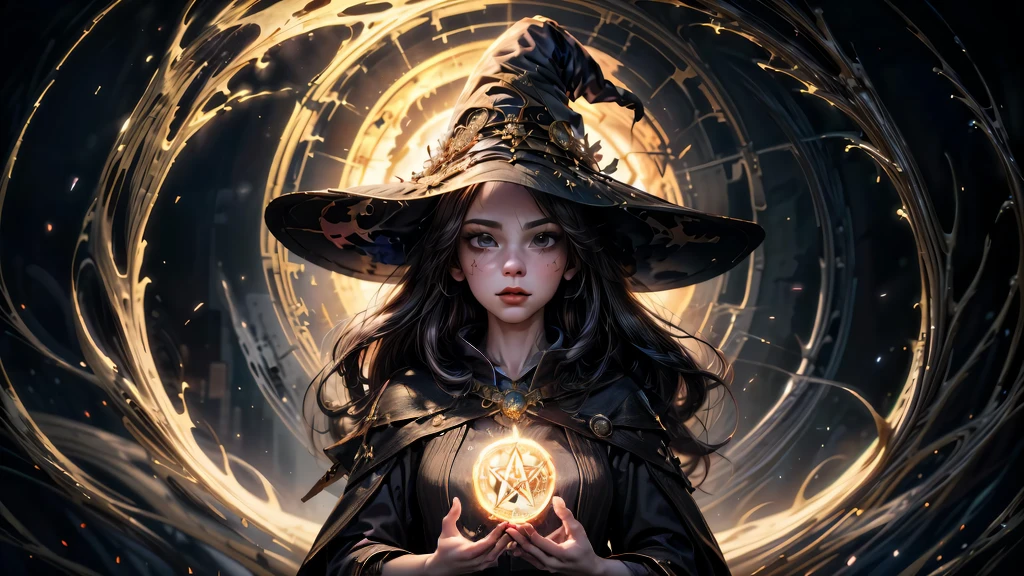 1 girl, (((Witch Core, sorcery, mystery, mystery的))) , magician, spell magic, ((Magic in hand)), ((Dark Magic)), (masterpiece, best quality:1.4),(Ridiculous, High resolution, Super detailed:1.2),(using Dark Magic:1.4), imaginative overlay, Art fusion,fantasy scene, evocative narrative, Eye-catching visuals, Upper Body ,