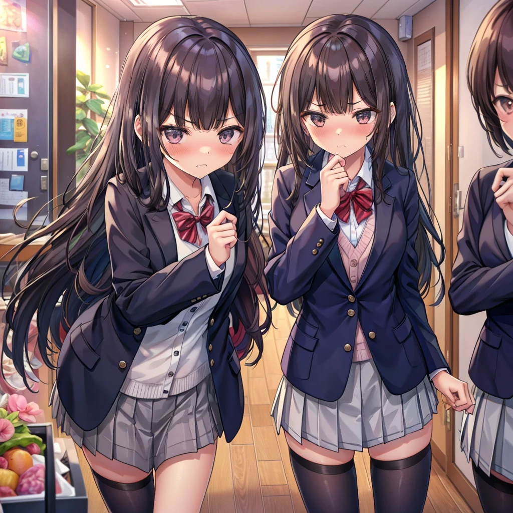 Colleges and universities Girls-only school Baby Face Multiple female students Colleges and universities教室の背景 Center of the room Multiple female studentsが口喧嘩 beautiful girl Classmate Multiple women belligerent Angry with frown Very cute blazer Blushing cheeks Very embarrassed look Angry attitude glaring at each other