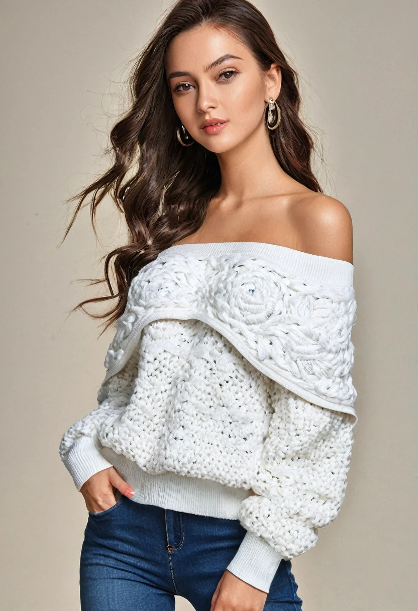 ((Best quality)), ((masterpiece)), (detailed), 1 girl, off shoulder sweater, in love