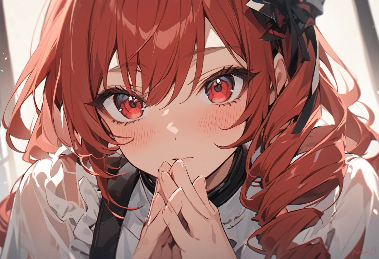 score_9, score_8_superior, score_7_superior, sauce_anime, One girl,Red eyes, Highest quality, Redhead, Ringlet, prayer, Portraiture, White sundress,