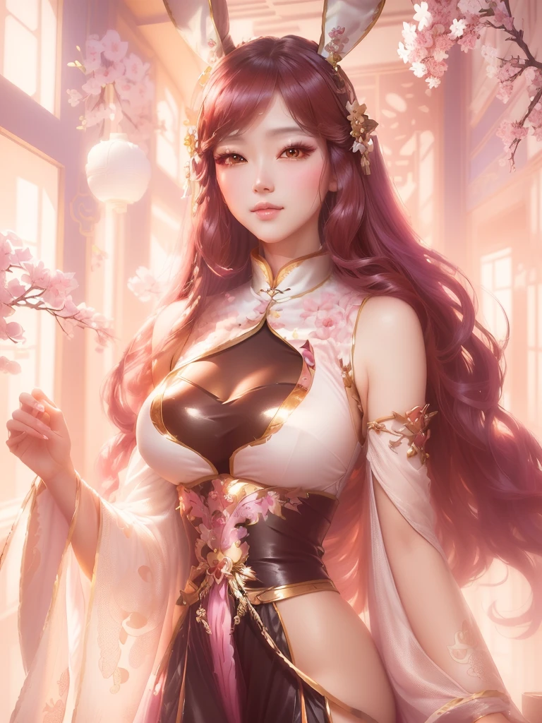 a woman in a bunny costume is posing for a photo, a beautiful fantasy empress, palace , a girl in hanfu, ((a beautiful fantasy empress)), anime goddess, inspired by Lan Ying, beautiful alluring anime woman, beautiful character painting, trending on cgstation, beautiful render of tang dynasty, beautiful anime woman, full body xianxia