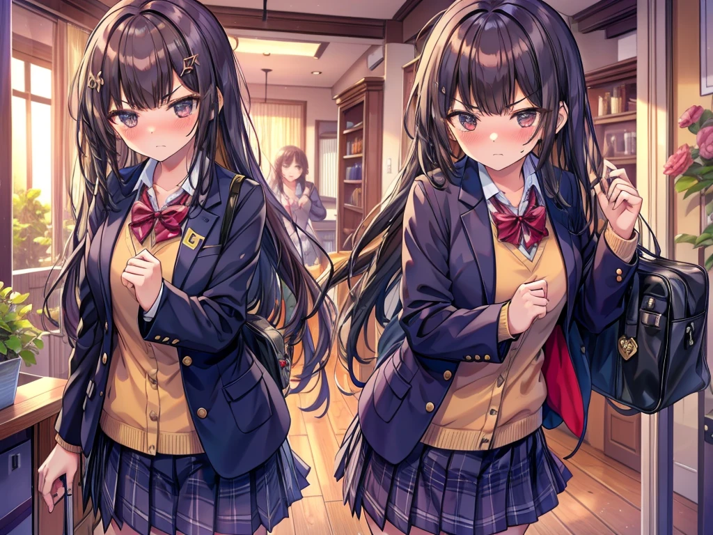 Colleges and universities　Girls-only school　Baby Face　Multiple female students　Colleges and universities教室の背景　Center of the room　Multiple female studentsが口喧嘩　beautiful girl　Classmate　Multiple women　　　belligerent　Angry with frown　　Very cute blazer　　Blushing cheeks　Very embarrassed look　Angry attitude　glaring at each other