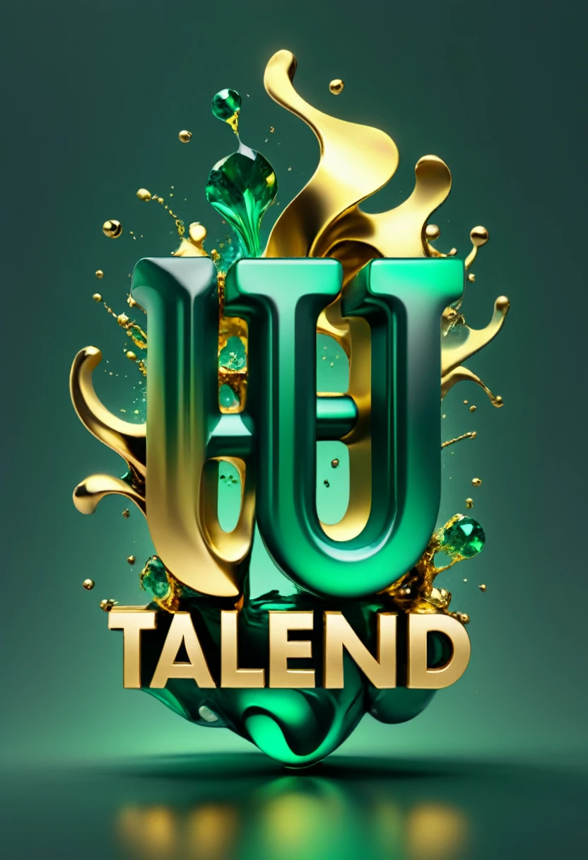 Logo "TALEND AIRFLOW", text "TALEND AIRFLOW", txt says "TALEND AIRFLOW" . gold silver and molten emerald, reminiscent of Alberto Seveso's 3d. 32k, ultra-clear, digital render, golden ratio High Resolution, High Quality, Masterpiece
