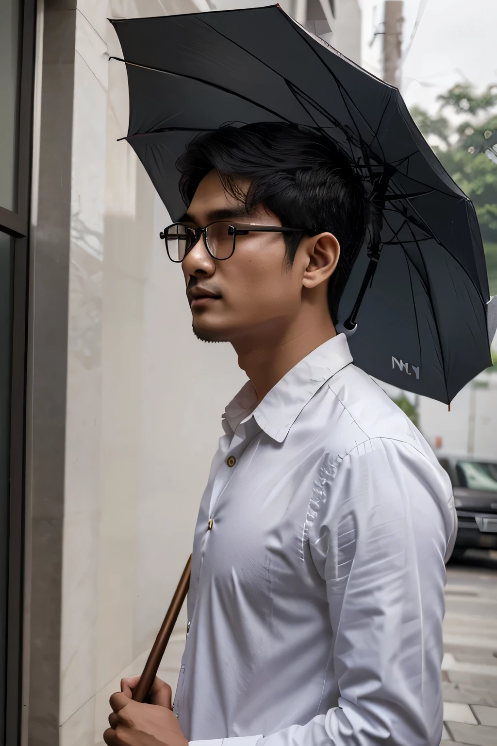 there is a man wearing glasses and a hat with an umbrella, nivanh chanthara, in style of lam manh, hoang long ly, dang my linh, thawan duchanee, profile picture 1024px, 2 7 years old, photo taken in 2 0 2 0, 2 8 years old, quy ho