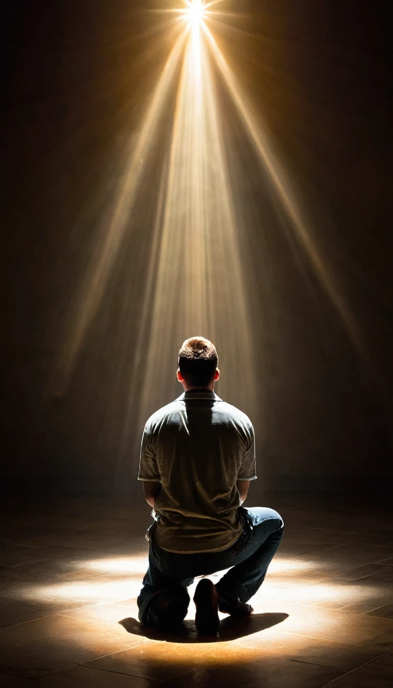 Daniel kneeling in prayer, surrounded by light, showing your dedication to God.