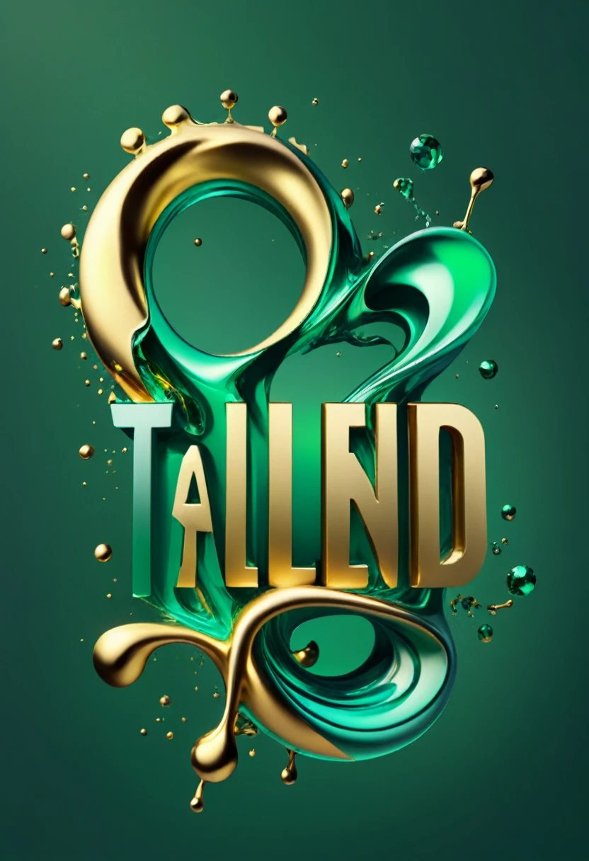 Logo "TALEND AIRFLOW", text "TALEND AIRFLOW". gold silver and molten emerald, reminiscent of Alberto Seveso's 3d. 32k, ultra-clear, digital render, golden ratio High Resolution, High Quality, Masterpiece