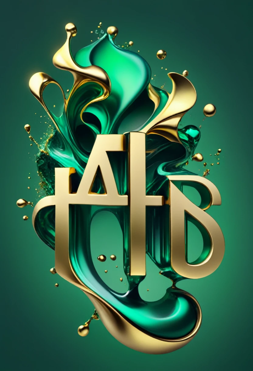 Logo "TALEND AIRFLOW", text "TALEND AIRFLOW".  gold silver and molten emerald, reminiscent of Alberto Seveso's 3d. 32k, ultra-clear, digital render, golden ratio High Resolution, High Quality, Masterpiece