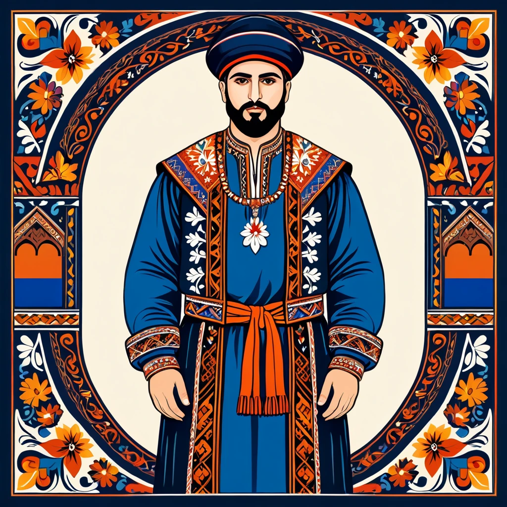 man in armenia folk outfit, vector graphics, strong contours