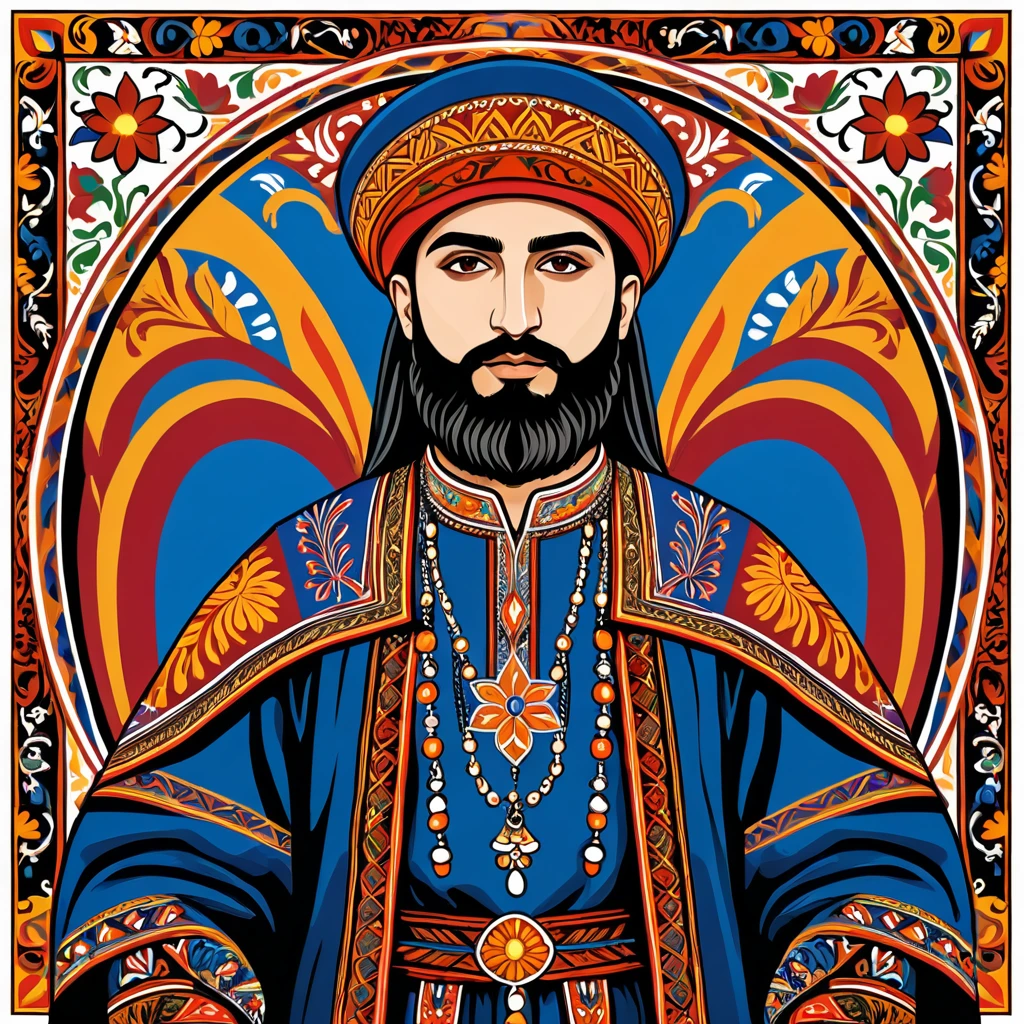 man in armenia folk outfit, vector graphics, strong contours