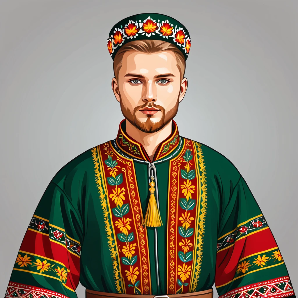 man in lithuania folk outfit, vector graphics, strong contours
