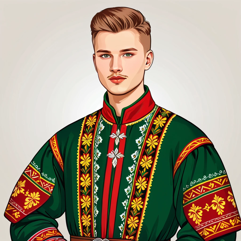 man in lithuania folk outfit, vector graphics, strong contours