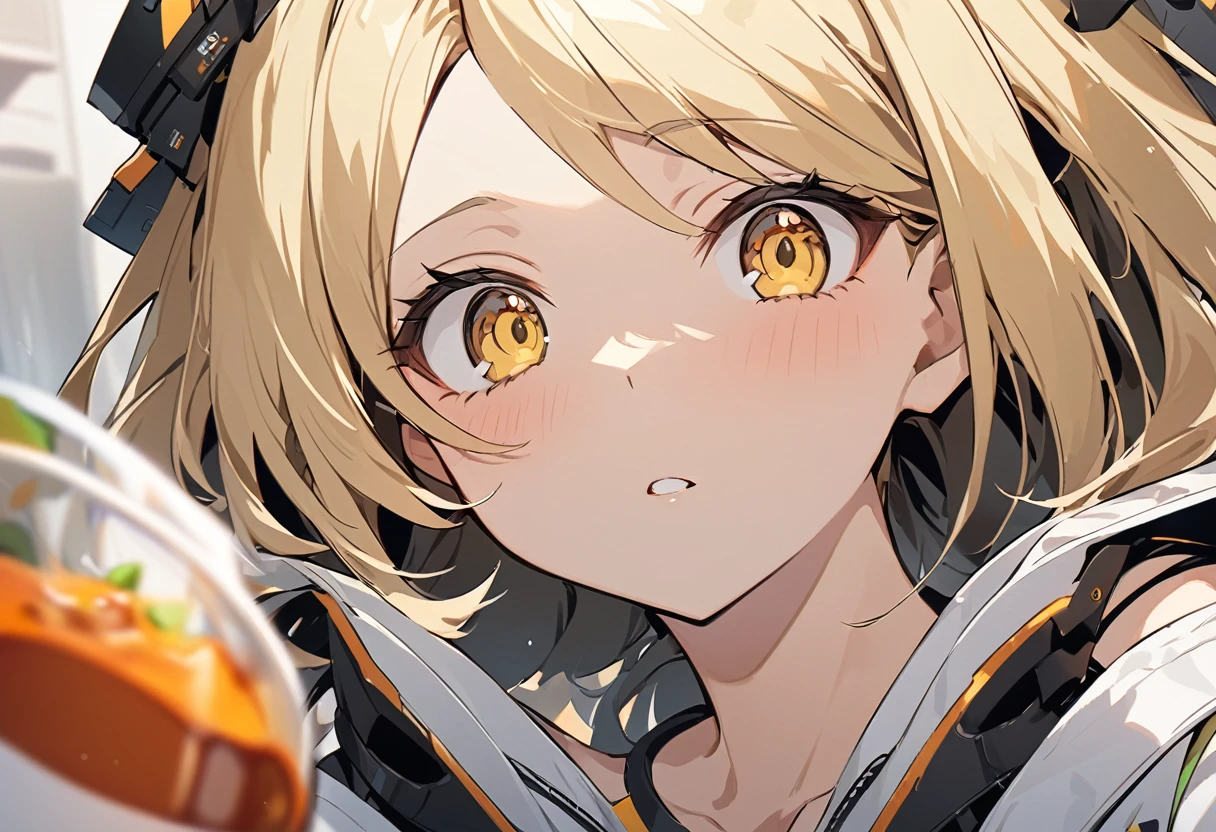 score_9, score_8_superior, score_7_superior, sauce_anime, One girl,Yellow Eyes, Highest quality, Blonde, Rounded, downward-cut bangs, Portraiture,