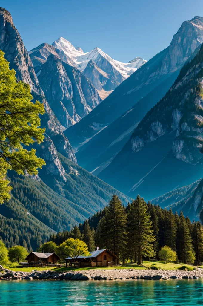 church,Beautiful mountains and clear waters