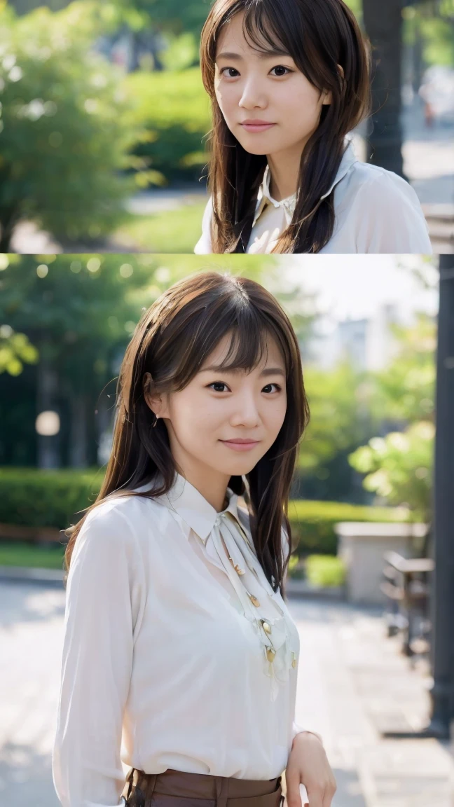 ((from below:1.5)), ((whole body:1.5)), (ultra detailed), (masterpiece), (best quality), Highest quality, Realistic, Surreal, Highest quality, Extremely detailed CG, Very delicate and beautiful, 16K wallpaper, High resolution, 1 Girl, 38歳の日本people々woman, (small eyes:1.5), ((Two very small moles on my right cheek:1.5)), (Skin dents), Medium Chest, (bright), (Professional Lighting), (On University Campus), people々, Long Hair, (bangs:1.5), ((blouse:1.5)), (I wore it:0.8), Nice, bloom, Floating Hair, (Dynamic pose:0.6), Chaoyang, bench, Sitting, Spread your legs, (Shy Smile:1.2), Thin lips, slim, (Highly detailed face), (Highly detailed facial expressions), (Face the front completely:1.5), ((Looking into the camera:1.5)), Slender body, Large file size,