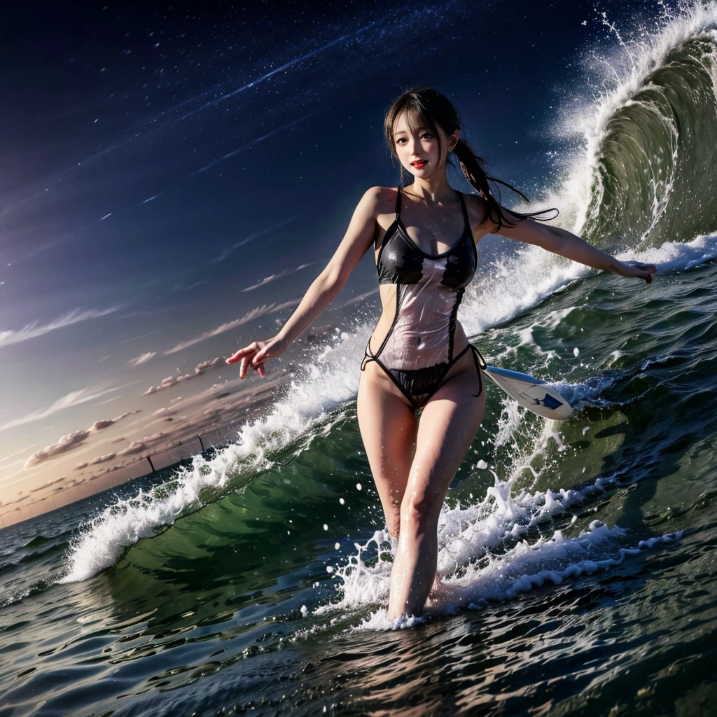 (ZoomedOut:1.28, Wide-shot) ZoomLayer (Epic photo of surfer magazine:1.37). (Full of Water, Everything Wetted:1.4) WetHair (extremely detailed Cute Girl in RED)(SparklingHighlights:1.28), Dynamic Joyful Expressions LifeLike Rendering (ManoErina:1.0) . Overflowing Gigantic Sideboob (Clearly Visible Beautiful Breast to Buttocks Line) Tiny and Roundly Butt, Detailed wet clothing texture, (Sloppy Surfboard:-1.2) Riding on waves, Sparkling water, TyndallEffect(Starry Water Particles:1.32), Whole Body proportions and all limbs are anatomically accurate