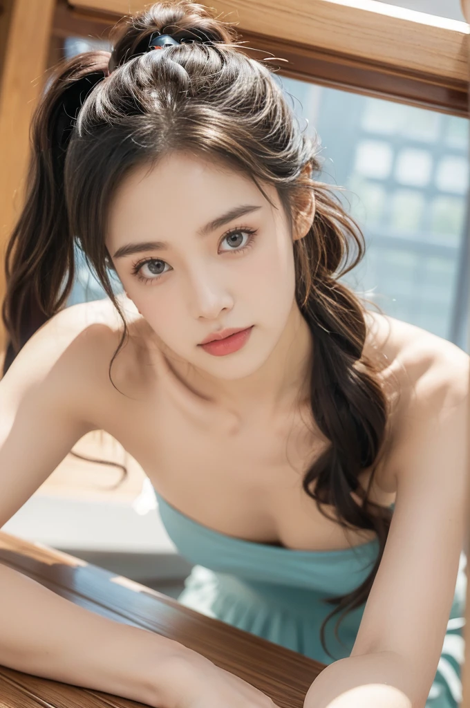 (((best quality))),(((ultra detailed))),(((masterpiece))),illustration,(1 beautiful girl,solo),((slim,thin)),((small breasts,flat chest)),(blush:1.5),summer afternoon,living room,sanctuary of tranquility,fitness,grace,(short ponytail:1.2),effortless elegance,((strapless light blue bra)),youthful radiance,enchanting,inspiring,(sitting on treadmill:1.3),body drenched in perspiration,(sweat:1.5),dedication,inner strength,determination,composed,focused,eyes,lush potted plant,greenery,life,vitality,soft sunlight,warm patches of light,wooden floor,fragrant cookies,cozy ambiance,attire,functional,fashionable,comfort,flexibility,curves,lightweight material,unrestricted movement,grip,treadmill's belt,propel,forward,serene expression,slight smile,lips,focused on horizon,visualizing goals,dreams,radiant beauty, comfortable clothing,determined spirit,captivating,inspiring image,essence of summertime fitness,self-care,((from front,close-up of face))