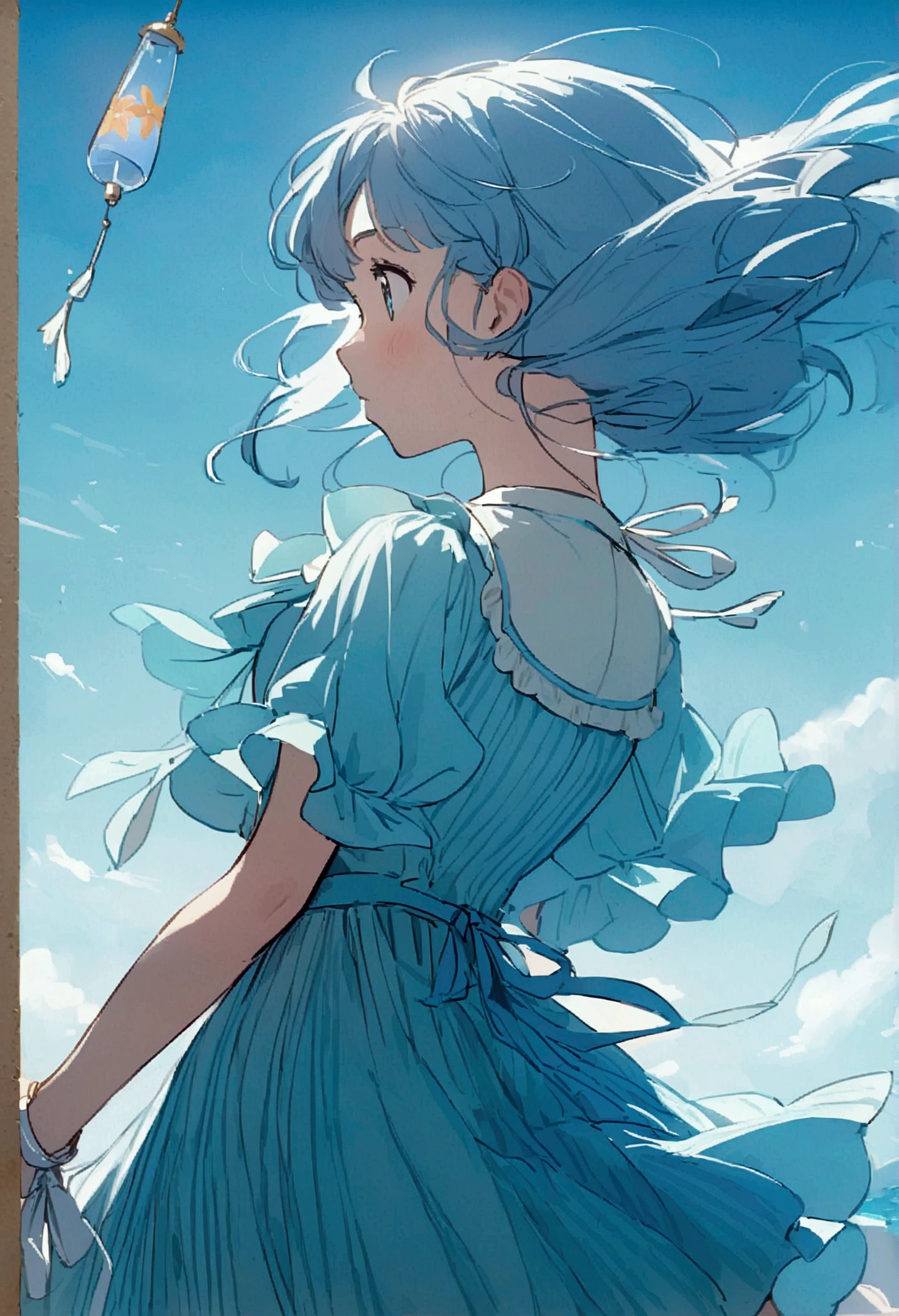 Simple background Summer Blue sky Wind chimes Nostalgic Girl