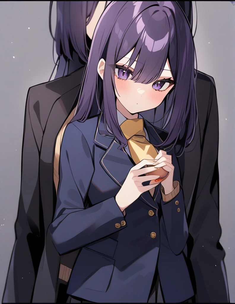 Dark purple hair、Dark Eyes、One girl, wearing a blazer、