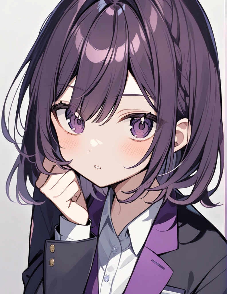 Dark purple hair、Dark Eyes、One girl, wearing a blazer、