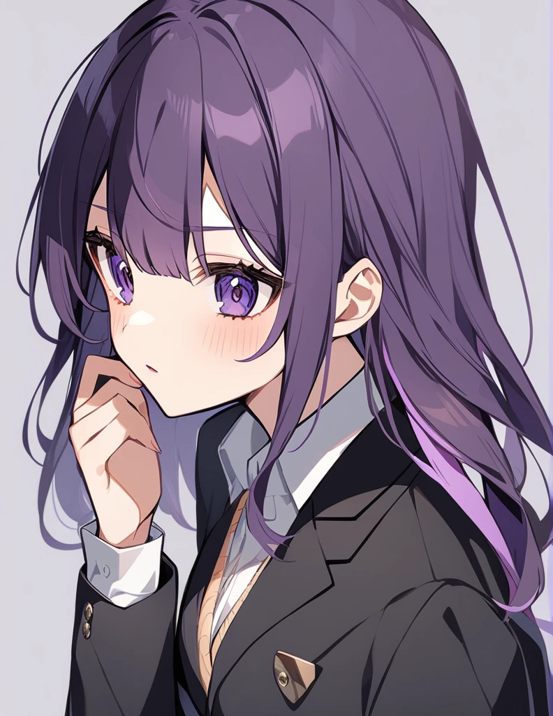 Dark purple hair、Dark Eyes、One girl, wearing a blazer、