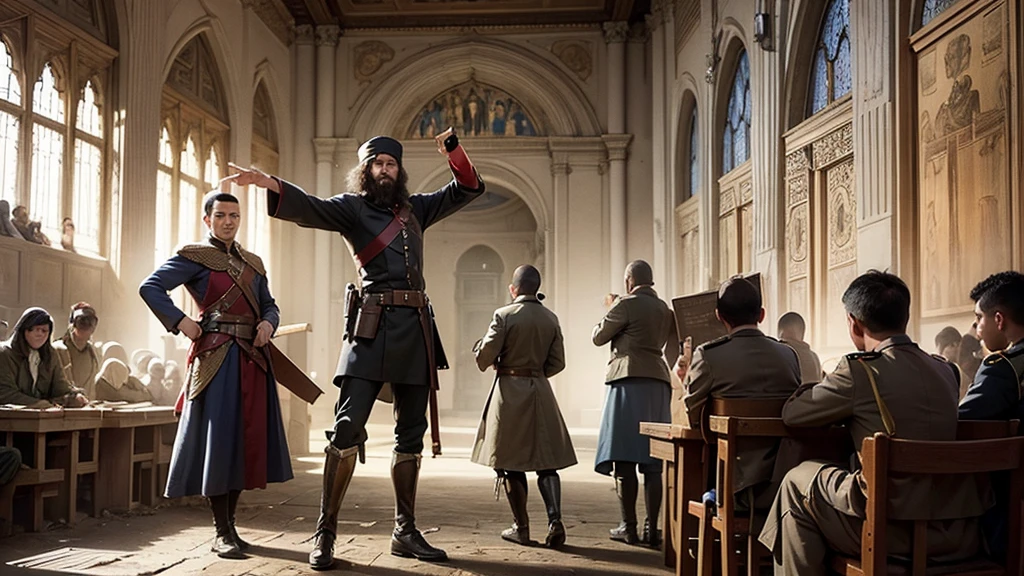 "Christians being persecuted, showing courage and faith, while facing soldiers and prisons."