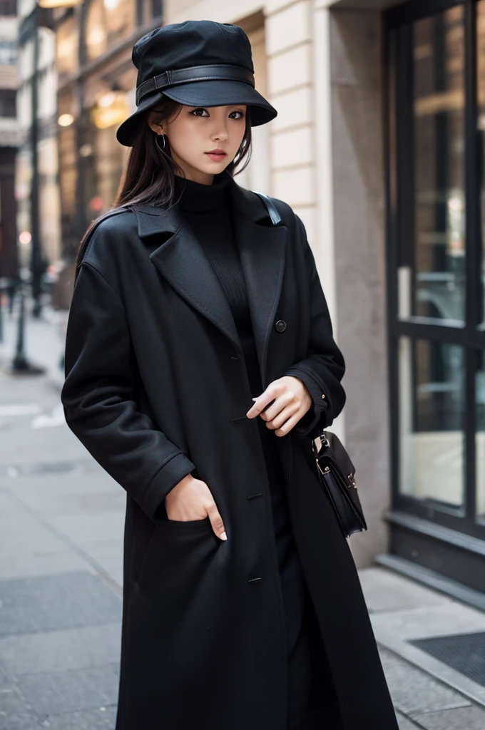 Hat, black coat, cool