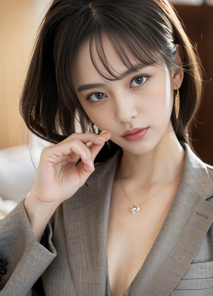 24year old beautiful girl、Beauty、Japanese、cute、beautiful girl、slim、Highest quality、Realistic、16K、panoramic、((Best Quality, 8k, Masterpiece: 1.3)), 1 girl, full body, slim face, beautiful woman,エレベーターの中, Sexy pose, Blur the background, concentrate,頭を触って
(((masterpiece))), ((Highest quality)), ((Exquisitely crafted)), ((Surreal)), An absurd solution, Mature Woman, Mature Woman, perspective, Very detailed, shape, One Girl, ((大きめの胸)), Perfect hands, Detailed fingers, Beautiful attention to detail, ベリーショートヘアー,ピクシーカット、ネイビーのタイトなスーツ, blue eyes, Name tag, chief executive officer(chief executive officer(CEO)), (business suit:1.2), shirt, Tight Skirt,, Earrings, Detailed Background, Bedroom, Perfect Eyes,