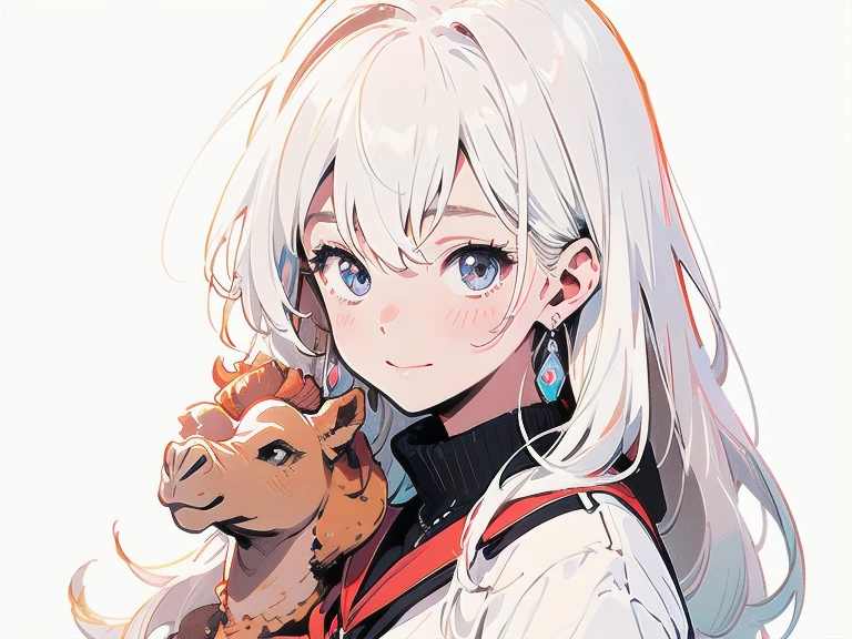 (((Cosplaying as a camel)))、(((White Hair))), (((White skin))), beautiful girl, ((black and white illustration)),((white background)), happy girl . White long hair and skin with random volumes. good composition. bust up photo, (((Bust up composition)))、Perfect and detailed eyes、beautiful girl、Beautiful girls ,Clean small surfaces, 1 cute girl, Highest quality、(((ウルトラ - High resolution)))、(((High resolution)))、Detailed CG、8K Unit Wallpaper、Beautiful Eyes, blush, Full of embarrassment,