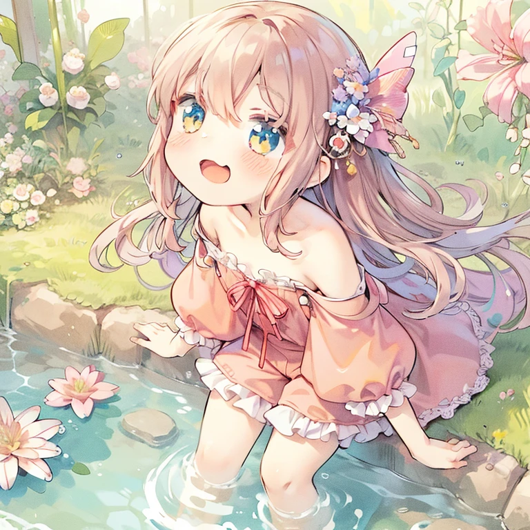 Anime boy in a dress standing in a stream of water, Splash art anime , , Cute Anime boy, Cute Anime, A cute boyのアニメビジュアル, Soft anime illustration, Cute and detailed digital art, At the pond, Cute art style, Pixiv, Beautiful anime boys,  Overalls,  Boy, A cute boy