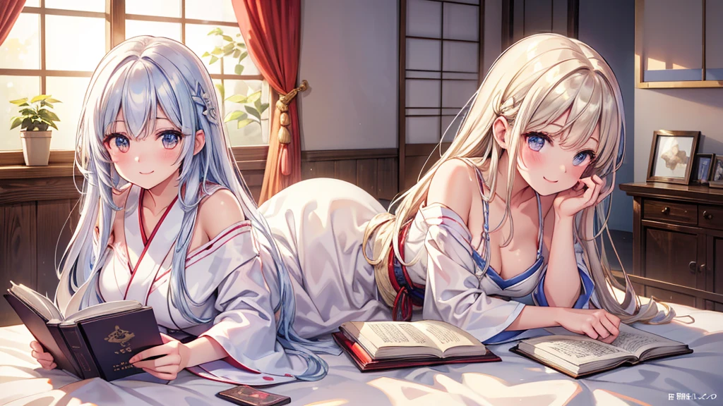 Beautiful woman, White Dress, Disheveled long hair, make out, A light smile, Reading a book、Ultra HD, Realistic, Bright colors, Attention to detail, UHD rendering, Perfect composition, 美しくAttention to detail複合施設、Japanese-style room