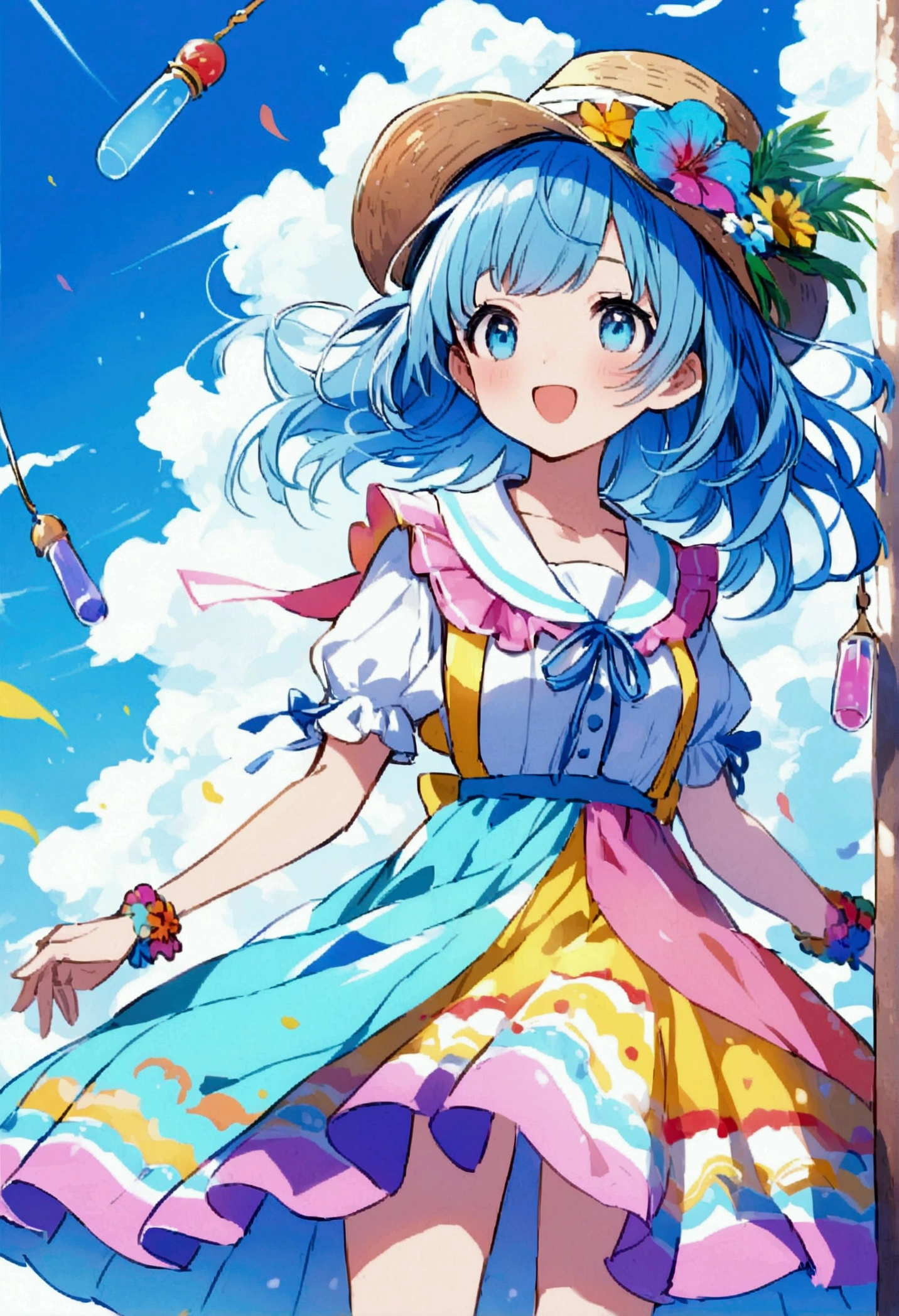Simple background Summer Blue sky Wind chimes Nostalgic Girl