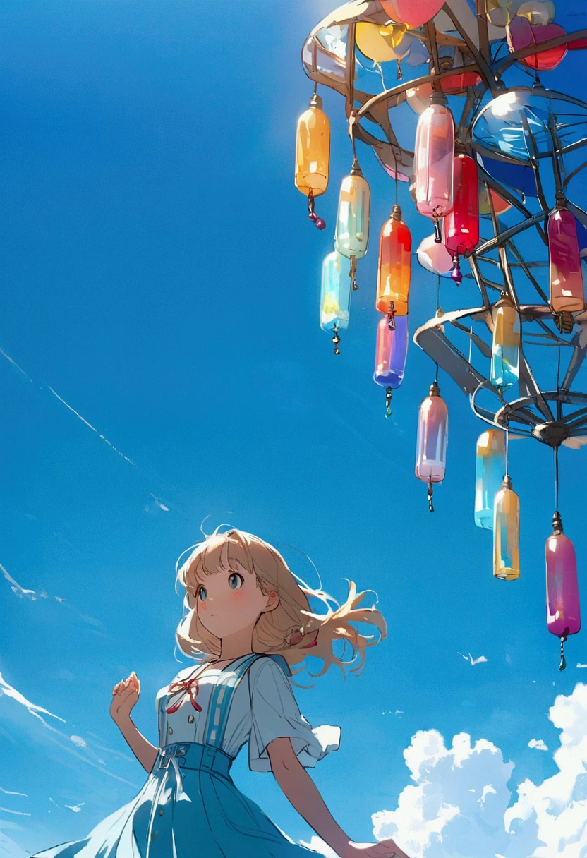 Simple background Summer Blue sky Wind chimes Nostalgic Girl