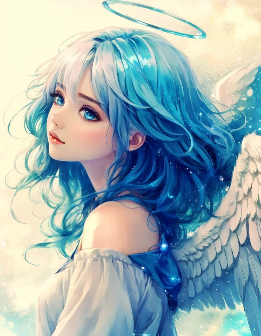 anime Angel Girl with blue hair and blue eyes, Turquoise hair anime girl, of an beautiful Angel Girl, 美しいBlue Hair Girl, Beautiful Anime Girls, Beautiful anime style, Beautiful Anime Woman, Anime girl with space-like hair, Beautiful anime portraits, Angel Girl, pretty Blue Hair Girl, Blue Hair Girl, Beautiful angel, Digital anime art, Anime Style 4k