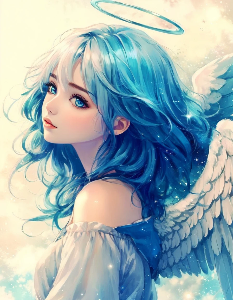 anime Angel Girl with blue hair and blue eyes, Turquoise hair anime girl, of an beautiful Angel Girl, 美しいBlue Hair Girl, Beautiful Anime Girls, Beautiful anime style, Beautiful Anime Woman, Anime girl with space-like hair, Beautiful anime portraits, Angel Girl, pretty Blue Hair Girl, Blue Hair Girl, Beautiful angel, Digital anime art, Anime Style 4k