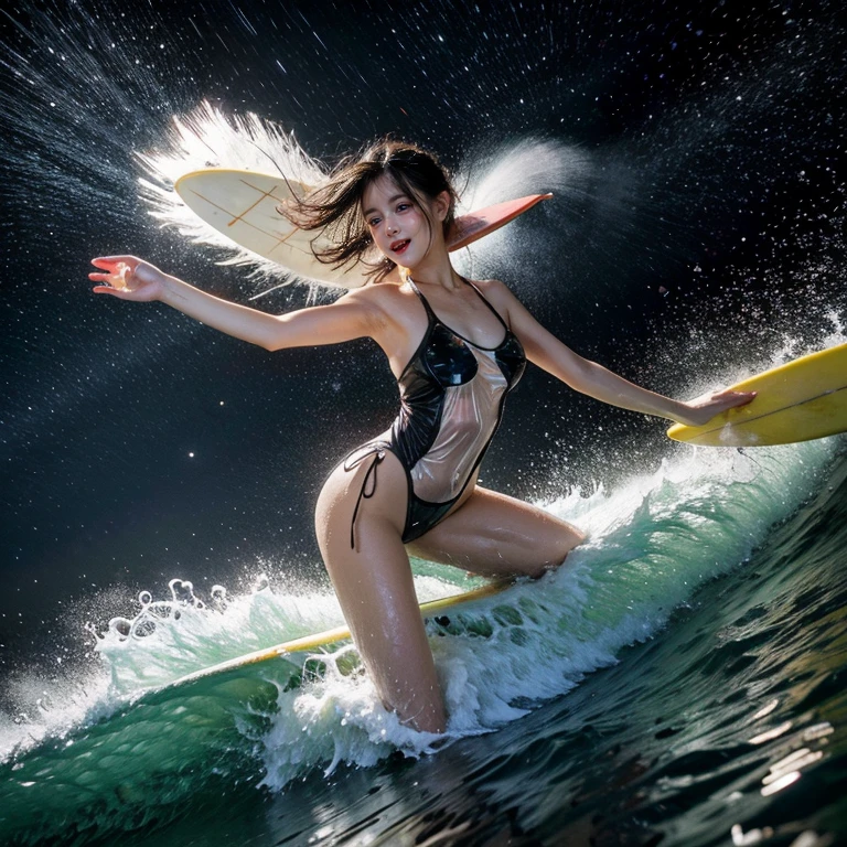 (ZoomedOut:1.28, Wide-shot) ZoomLayer (Epic photo of surfer magazine:1.37). (Full of Water, Everything Wetted:1.4) WetHair (extremely detailed Cute Girl in RED)(SparklingHighlights:1.28), Dynamic Joyful Expressions LifeLike Rendering (ManoErina:1.0) . Overflowing Gigantic Sideboob (Clearly Visible Beautiful Breast to Buttocks Line) Tiny and Roundly Butt, Detailed wet clothing texture, (Sloppy Surfboard:-1.2) Riding on waves, Sparkling water, TyndallEffect(Starry Water Particles:1.32), Whole Body proportions and all limbs are anatomically accurate