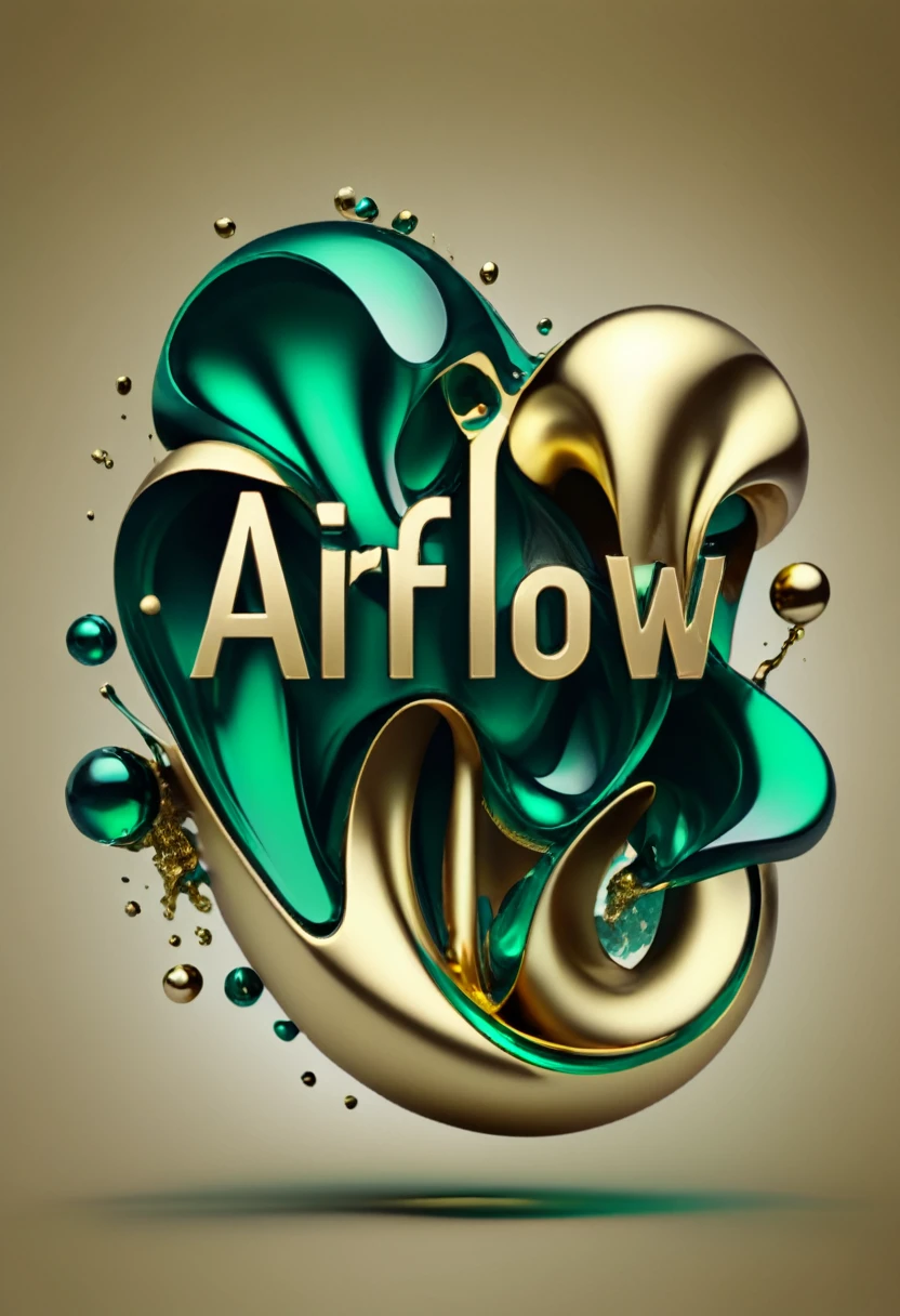 Logo "Airflow", text "TALEND". gold silver and molten emerald, reminiscent of Alberto Seveso's 3d. 32k, ultra-clear, digital render, golden ratio High Resolution, High Quality, Masterpiece
