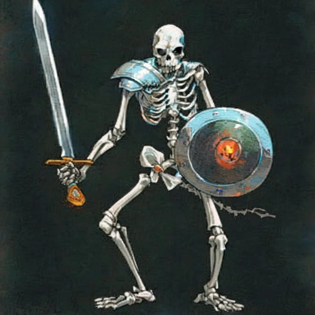 a close up of a スケルトン holding a sword and shield, Skeleton warrior, Skeleton knight,  ( ( (Dog Skull Skeleton ) ) )