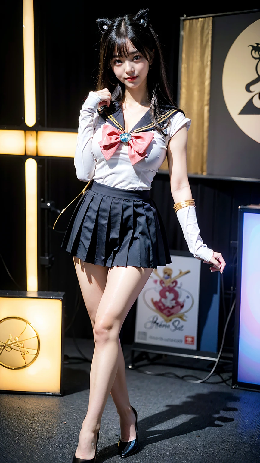 (8k、RAW Photos、Highest quality、masterpiece:1.2)、(Realistic、Realistic)、1 Girl、((Sailor Moon Costume:1.2、Thin legs、whole body、View from the front、smile、Looking into the camera))、cute