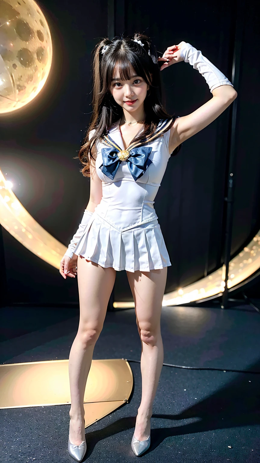 (8k、RAW Photos、Highest quality、masterpiece:1.2)、(Realistic、Realistic)、1 Girl、((Sailor Moon Costume:1.2、Thin legs、whole body、View from the front、smile、Looking into the camera))、cute