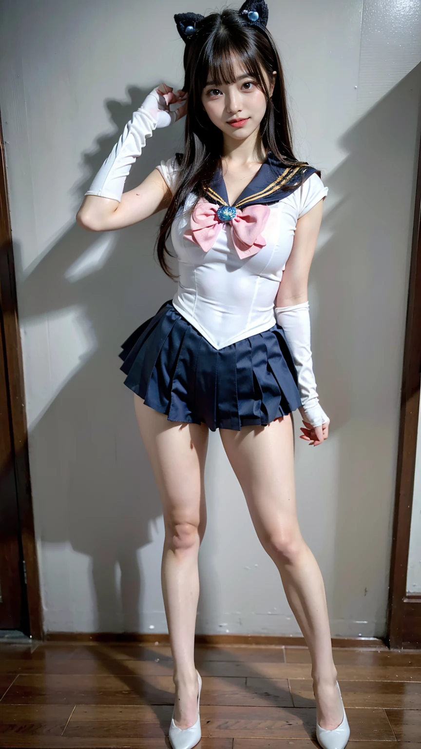 (8k、RAW Photos、Highest quality、masterpiece:1.2)、(Realistic、Realistic)、1 Girl、((Sailor Moon Costume:1.2、Thin legs、whole body、View from the front、smile、Looking into the camera))、cute
