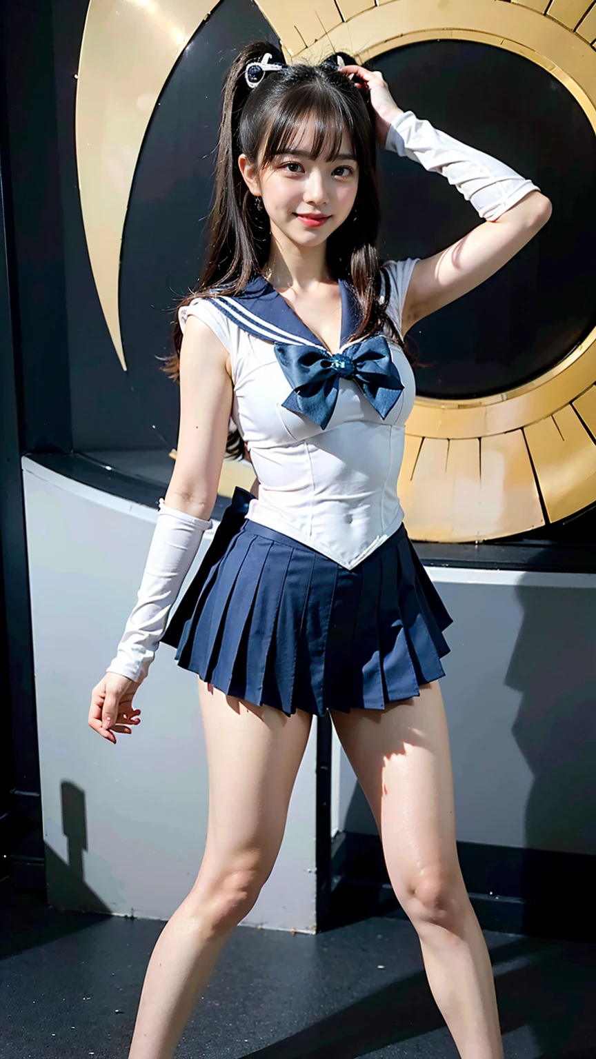 (8k、RAW Photos、Highest quality、masterpiece:1.2)、(Realistic、Realistic)、1 Girl、((Sailor Moon Costume:1.2、Thin legs、whole body、View from the front、smile、Looking into the camera))、cute