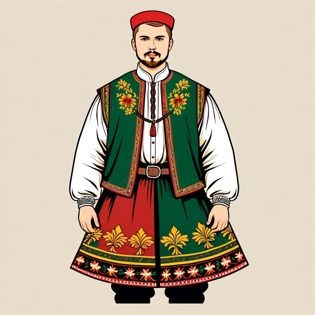 man in lithuania folk outfit, vector graphics, strong contours