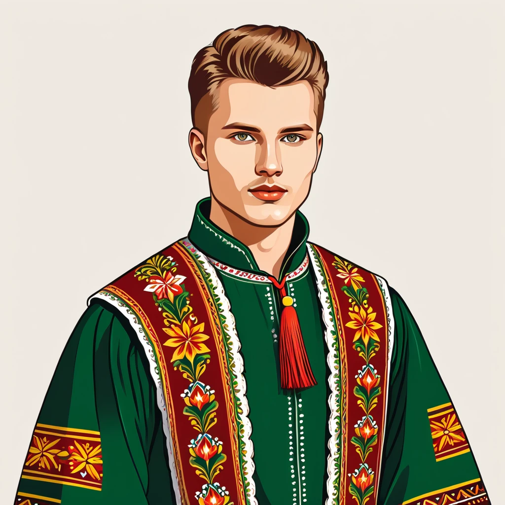 man in lithuania folk outfit, vector graphics, strong contours
