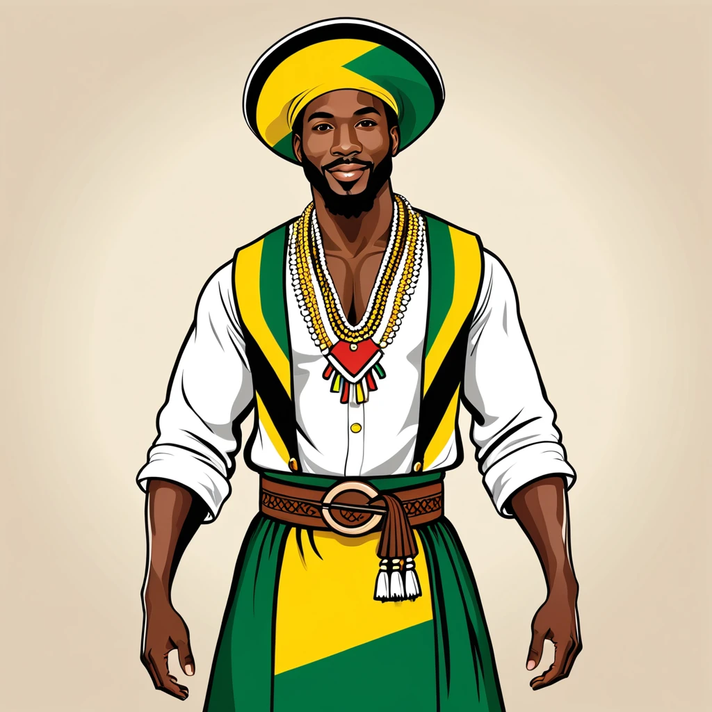 man in jamaica folk outfit, vector graphics, strong contours