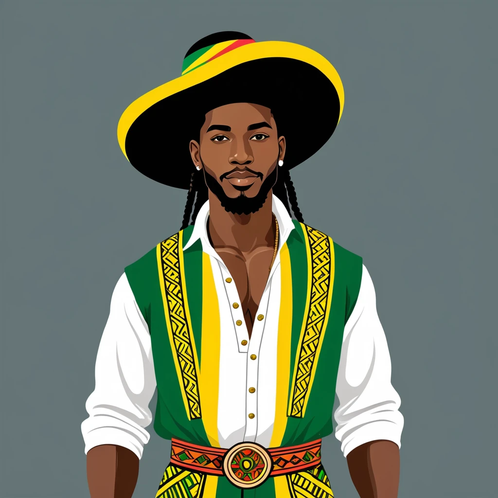 man in jamaica folk outfit, vector graphics, strong contours